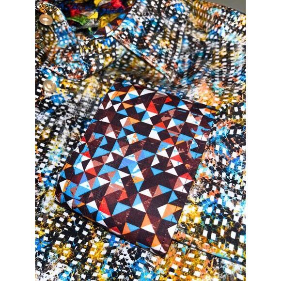 Robert Graham Shirt L Geometric All Over Print Flip Cuff NWOT Classic Fit - Picture 3 of 10